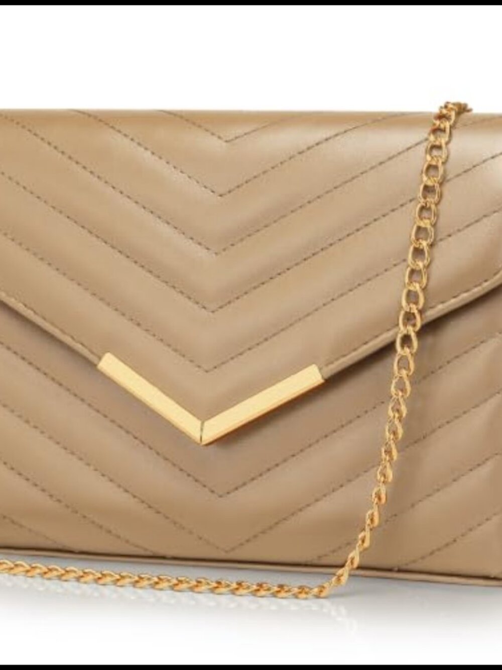 Faux Saffiano Leather Chevron Quilted Clutch Evening Bag with Chain Strap